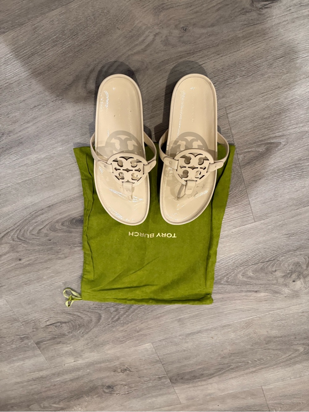 Tory Burch cream sandals black rubber soles 9 1/2